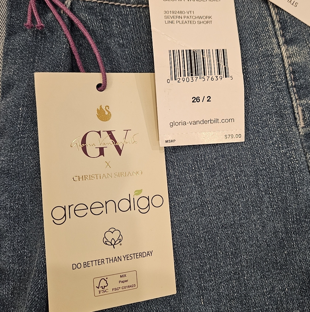 Two-Tone Blue Patchwork Pleated Denim Shorts NWT - image 6